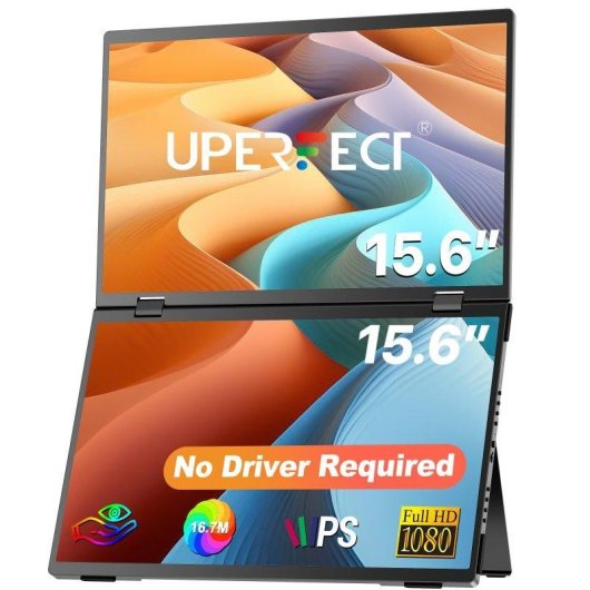 Monitor PC Uperfect Dual 15,6" Full HD 60Hz IPS Portatile USB-C Mini HDMI 6ms