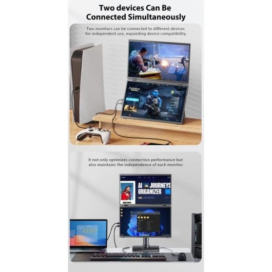 Monitor PC Uperfect Dual 15,6" Full HD 60Hz IPS Portatile USB-C Mini HDMI 6ms