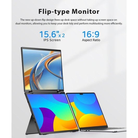 Monitor PC Uperfect Dual 15,6" Full HD 60Hz IPS Portatile USB-C Mini HDMI 6ms