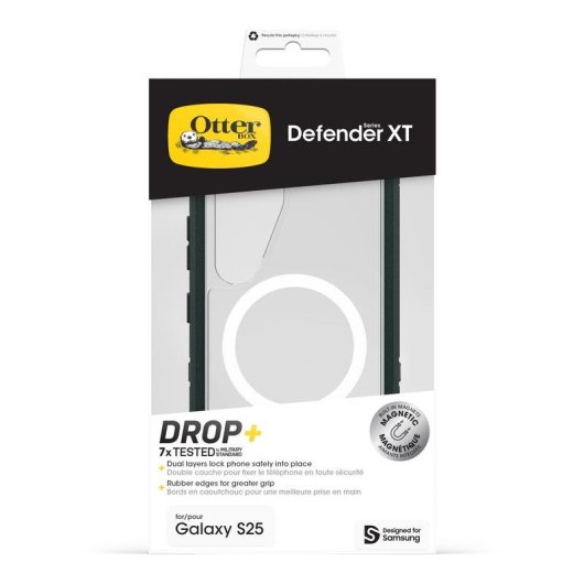 Funda para móvil OtterBox Defender XT Cover plástico verde transparente con imanes para Galaxy S25