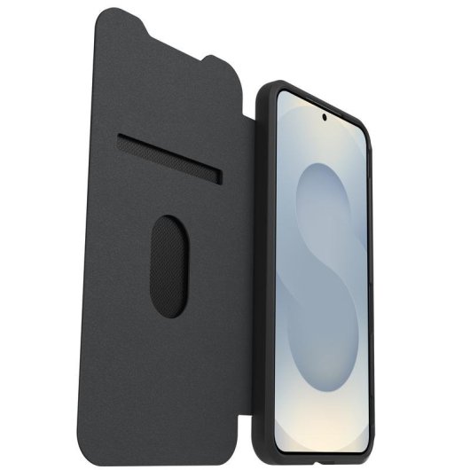 Coque fine pour mobile OtterBox React Folio Noir Transparent Plastique recyclé écologique pour Galaxy S25+ avec fermeture magnétique