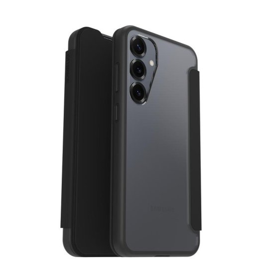 Coque fine pour mobile OtterBox React Folio Noir Transparent Plastique recyclé écologique pour Galaxy S25+ avec fermeture magnétique