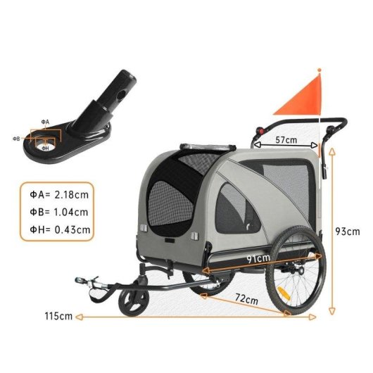 Remorque pour animaux Sepnine 10202ns, Max 50kg, Manette 6 niveaux, Gris
