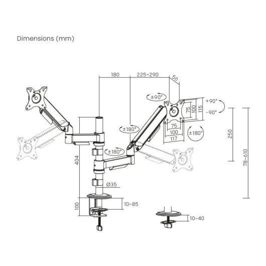 Kimex 015-2754 Soporte Monitor 2 Brazos Mesa 17 a 32" VESA 75x75 a 100x100 Max 9Kg