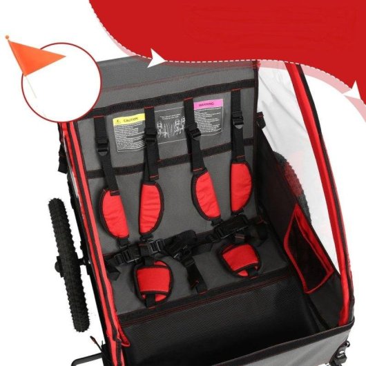 Anhänger für Kinderfahrräder Sepnine BT609 – 2 Kinder, Faltbar, Wasserdicht - Rot