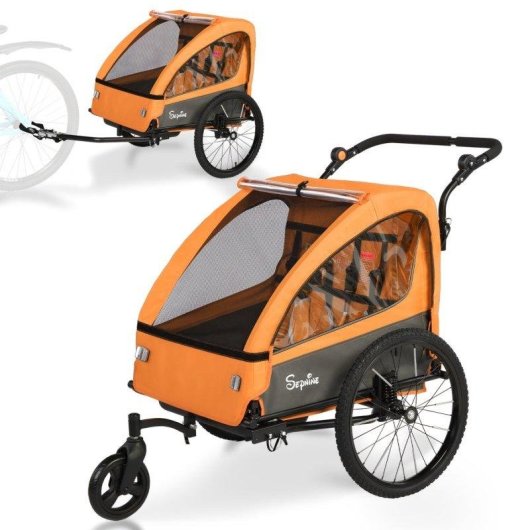 Anhänger für Kinderfahrräder Sepnine Bt920 2 Kinder Faltbar Orange