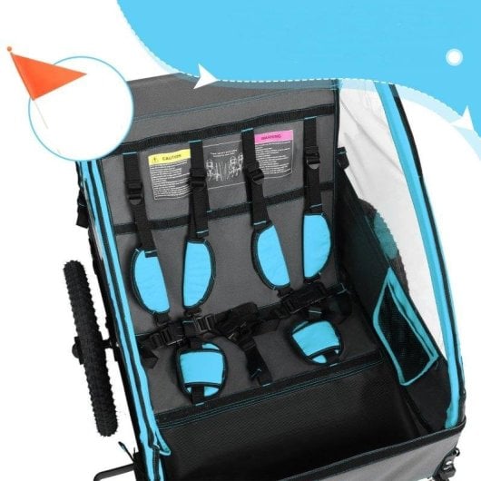 Anhänger für Kinderfahrräder Sepnine BT609 – 2 Kinder, Faltbar, Wasserdicht - Blau