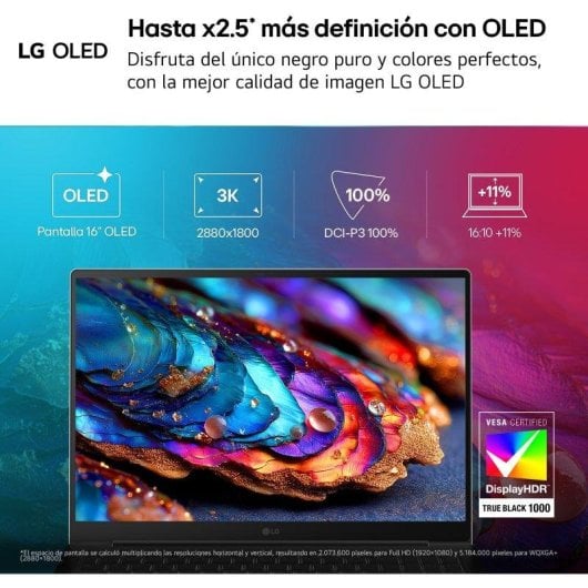 Portátil LG Gram Pro 16Z90U-K.AUB5BN 16" Intel Core Ultra 7 358H 32GB 512GB SSD Intel Arc B390 Windows 11 Home