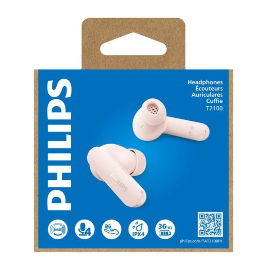Auriculares Philips TAT2100 inalámbricos Bluetooth TWS para llamadas y música rosa
