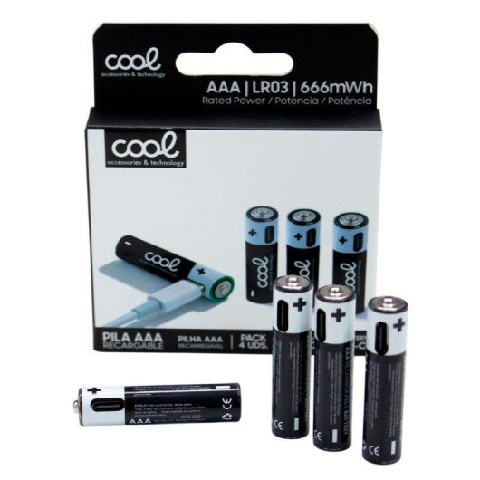 Pilas Recargables AAA Cool con Carga USB Tipo-C Pack 4 Unidades