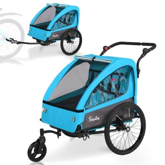 Anhänger für Kinderfahrräder Sepnine Bt920 – 2 Kinder, Faltbar - Blau