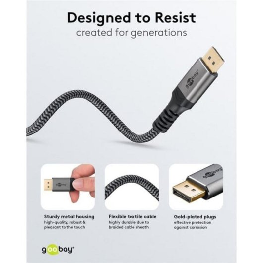 Cable DisplayPort 2.1 Goobay Plus 1 m gris