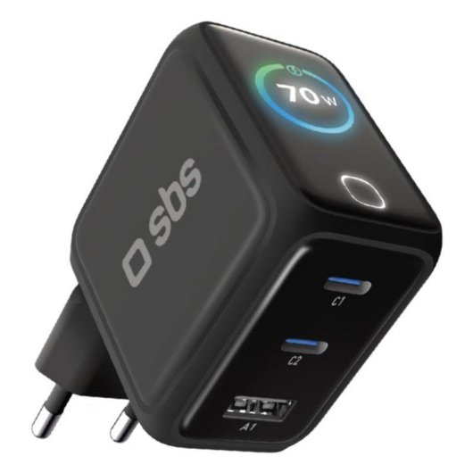 Chargeur SBS TETRGANTFT70WK 30W 3 Ports USB-C et USB-A Charge Rapide Noir