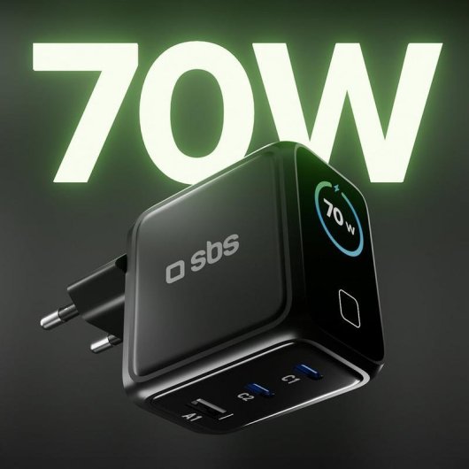 Chargeur SBS TETRGANTFT70WK 30W 3 Ports USB-C et USB-A Charge Rapide Noir
