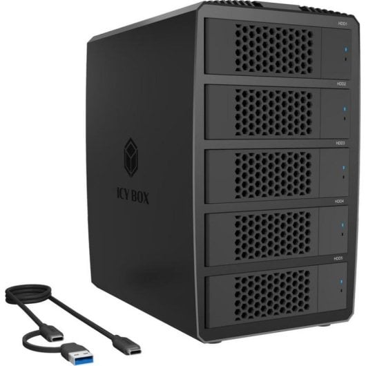 Boîtier PC Icy Box IB-RD3705-CU3 2.5/3.5" Desktop Noir avec RAID et Ventilateur