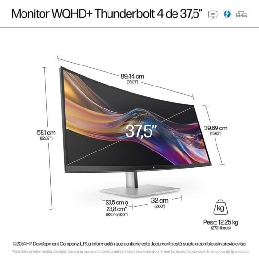 Monitor PC HP Series 7 Pro 37,5'' WQHD+ UltraWide IPS Black Curvo HDR400 Altezza Regolabile