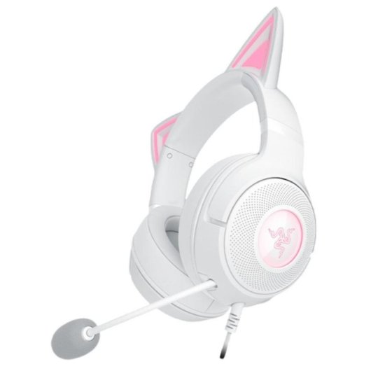 Auriculares Razer Kraken Kitty V2 com cabo USB som 7.1 virtual RGB branco