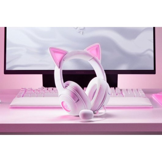 Auriculares Razer Kraken Kitty V2 com cabo USB som 7.1 virtual RGB branco
