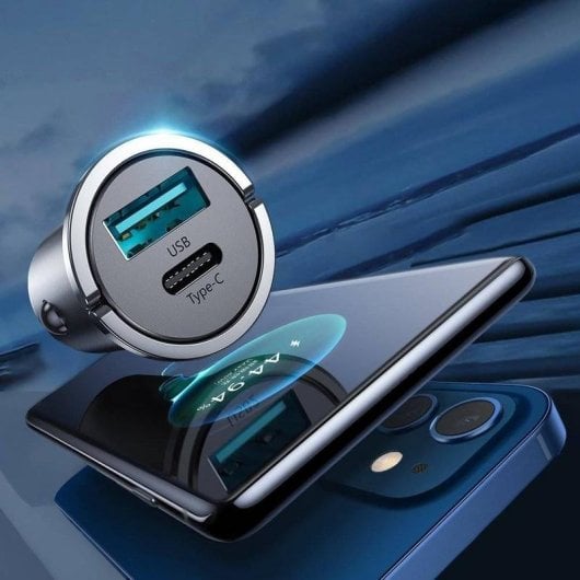 Cargador de coche Joyroom C-A35 USB-A y USB-C 45W Carga Rápida Gris