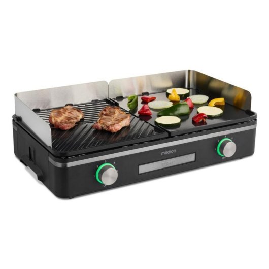 Elektrischer Grill MEDION MD 12027 2400 W Plancha Tisch Schwarz