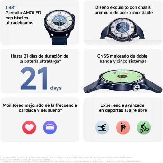 Xiaomi Watch S5 Bluetooth GPS NFC 46mm Prateado Bracelete Borracha 5ATM Cardio