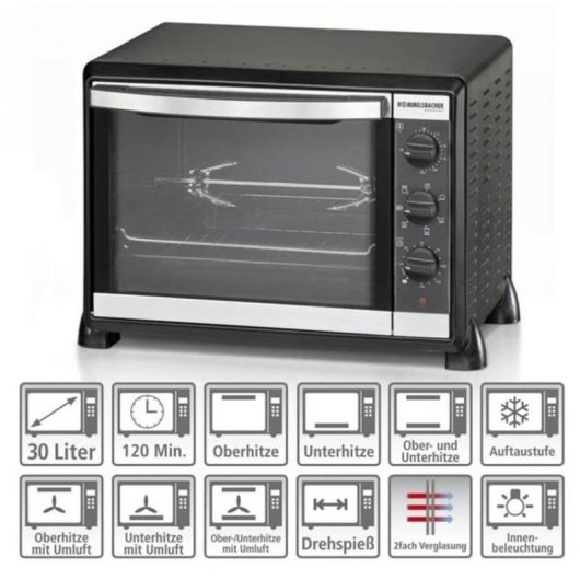 Minibackofen Rommelsbacher BG 1550 30L 48,5cm Grill 1550W Schwarz