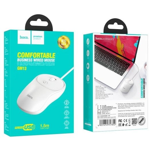 Ratón HOCO GM13 USB tipo A 1600 DPI Blanco Ambidextro Cable