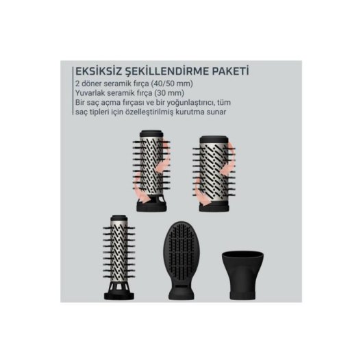 Rizador de Pelo Rowenta Brush Activ UB9540F0 Cerámico Iónico 30-50mm 2 Ajustes 1000W Con Accesorios Negro y Plata