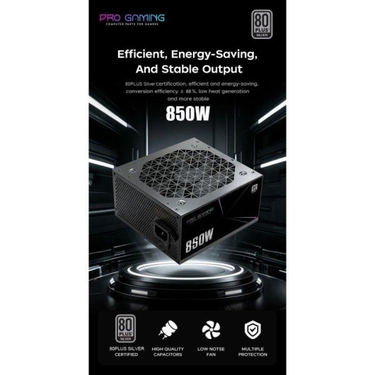 Fuente de Alimentación ProGaming 850W 80 Plus Silver cables planos mallados negros