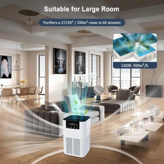 Purificateur d'air HEPA Ions négatifs Filtre charbon Aromathérapie Silencieux pour grande pièce