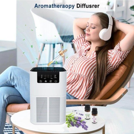 Purificateur d'air HEPA Ions négatifs Filtre charbon Aromathérapie Silencieux pour grande pièce