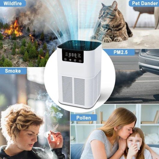 Purificateur d'air HEPA Ions négatifs Filtre charbon Aromathérapie Silencieux pour grande pièce