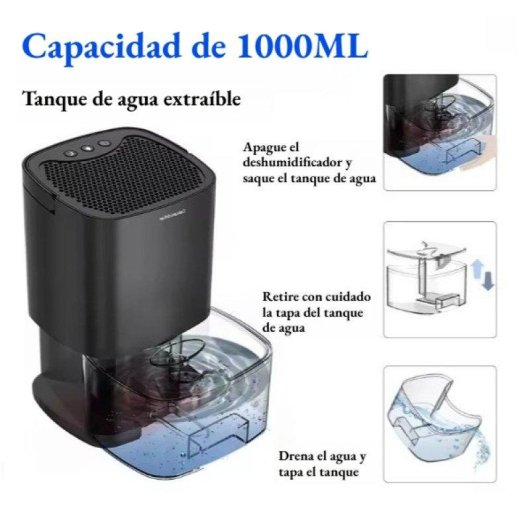 Desumidificador Portátil para Uso Doméstico, Resistente à Humidade Preto