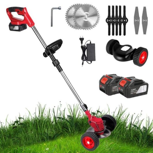 Cortacésped Inalámbrico 1500W 12000rpm Plegable con 3 Cuchillas y 2 Baterías