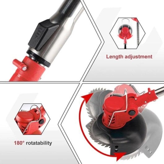 Cortacésped Inalámbrico 1500W 12000rpm Plegable con 3 Cuchillas y 2 Baterías