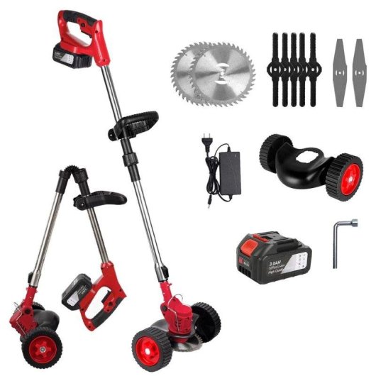 Cortacésped Inalámbrico 1500W 12000rpm Plegable con 3 Cuchillas y 2 Baterías