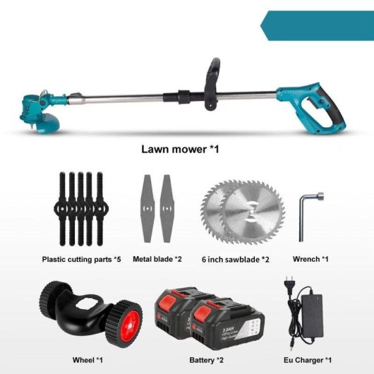Cortacésped Eléctrico Inalámbrico 1500 W 12.000 RPM Plegable y Ajustable