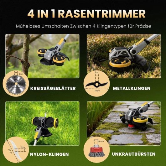 Desbrozadora Inalámbrica 21v 900w Motor Sin Escobillas 2 Baterías 4.0ah 4 En 1 Jardín