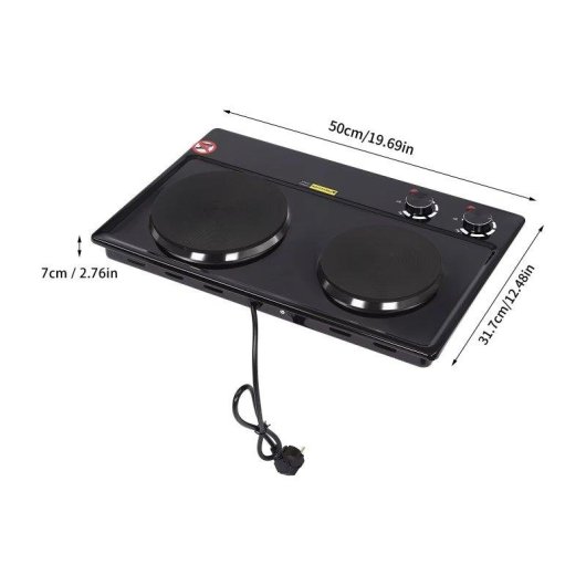 Placa Eléctrica Doble Quemador 2500W Portátil 6 Niveles Temperatura