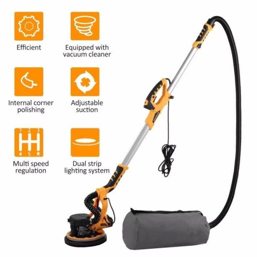 Lijadora Eléctrica Para Paneles De Yeso 1390w 215mm Con Extracción De Polvo Led Y Mango Telescópico