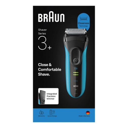 Afeitadora Facial Braun Series 3 3040s Inalámbrica 45min Seco y Mojado 3 Láminas Recortador de Precisión