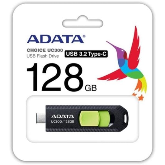Clé USB ADATA UC300 128 Go USB Type-C 3.2 Gen 1 coulissante noire verte