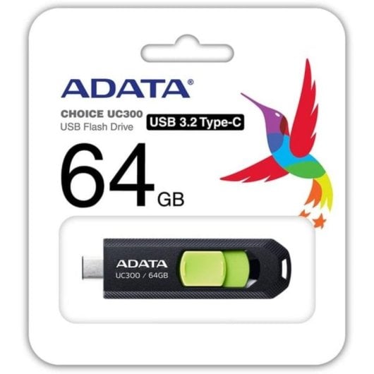 Clé USB ADATA UC300 64 Go USB-C 3.2 Gen 1 Glissante Noir Vert