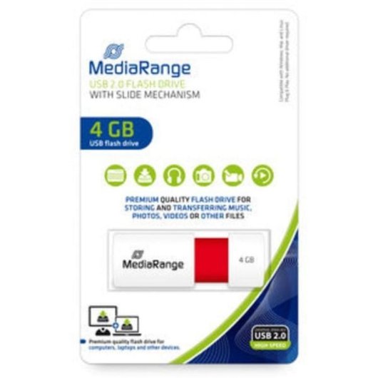 Chiavetta USB MediaRange MR970 4 GB Scorrevole Rosso Bianco USB 2.0