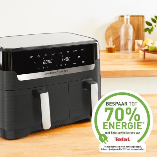 Airfryer Tefal Dual Easy Fry Grill EY905B Dubbele Mand 8,3L 2700W Touchpaneel