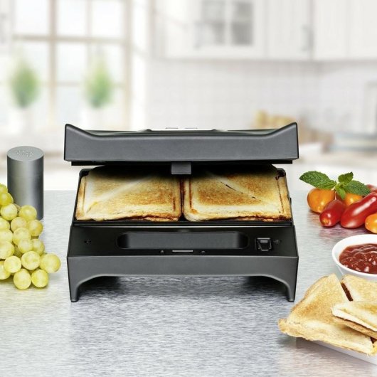 Parrilla eléctrica de contacto Rommelsbacher SWG 700 3 en 1 Negro