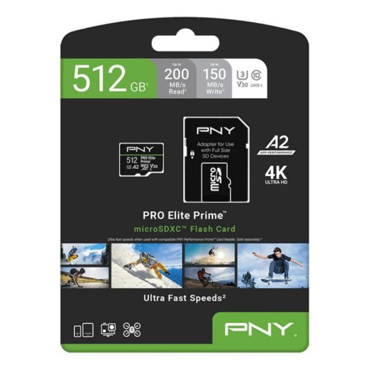 Tarjeta microSD PNY PRO Elite Prime 512 GB Clase 10 UHS-I U3 V30 A2