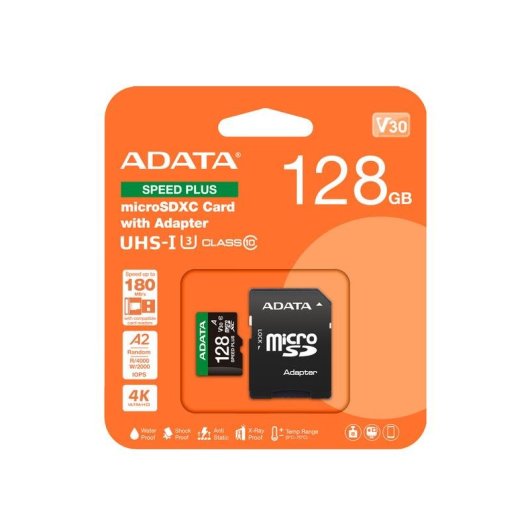 Scheda microSDXC ADATA Speed Plus 128 GB UHS-I U3 A2 V30 Classe 10