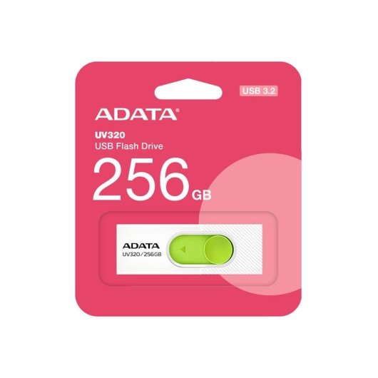 Clé USB ADATA UV320 256 Go USB-A 3.2 Gen 1 Glissière Verte Blanche