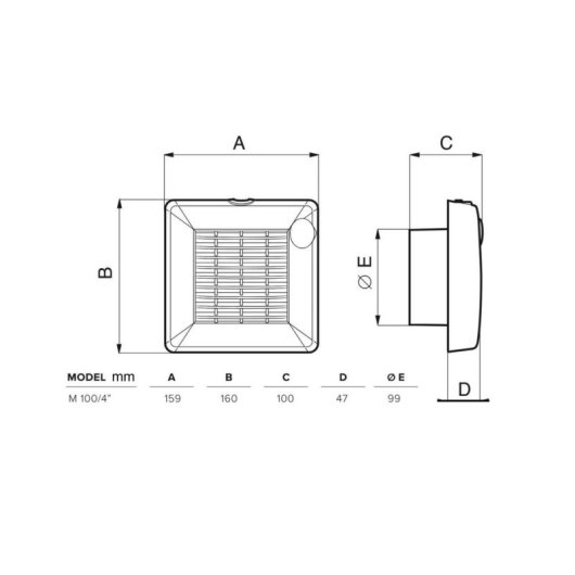 Ventilador de Pared Vortice M 100/4" LL 18W 1 Velocidad Silencioso Temporizador IPX4 Baños Compacto